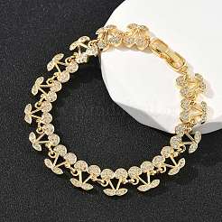 Bracelets à chaîne en laiton cerise avec micro pavé de zircones cubiques&nbsp;BJEW-L703-01B-G