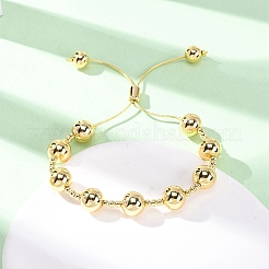 Braccialetti scorrevoli con perline rotonde in ottone per donna&nbsp;LS-BJEW-D357-06A-G
