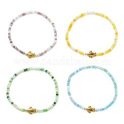 Pulseras elásticas con cuentas de vidrio chapado en color AB y acero inoxidable 304 para mujer&nbsp;BJEW-JB13923