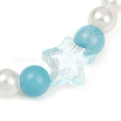 3 bracelet extensible en perles de jade malaisien naturel rond teinté de 3 couleurs avec perles en plastique ABS&nbsp;BJEW-JB11643