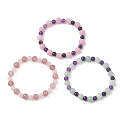 3 braccialetto elastico con perle di quarzo rosa e quarzo naturale per donna&nbsp;BJEW-JB13153