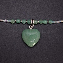 Colliers de perles pour femmes avec pendentif cœur en pierre précieuse naturelle et perles de verre colorées&nbsp;VA8487-5