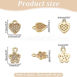 20 pièce 2 styles de breloques en laiton et zircone cubique transparente&nbsp;FIND-AR0005-22G