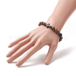 Pulsera elástica con cuentas de piedras preciosas y madera natural para hombres y mujeres&nbsp;BJEW-JB09292
