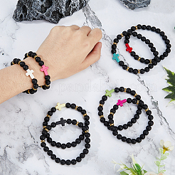 8 Stück 8 Farben gefärbtes synthetisches türkisfarbenes Kreuzperlen-Stretch-Armband-Set&nbsp;BJEW-FI0001-27
