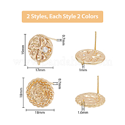 8 Stück 4 Stil flach rund mit Blume Messing Micro Pave klare Zirkonia Ohrstecker Zubehörse&nbsp;KK-DC0002-90