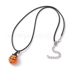Collane con ciondolo zucca in legno a tema halloween&nbsp;NJEW-JN04847
