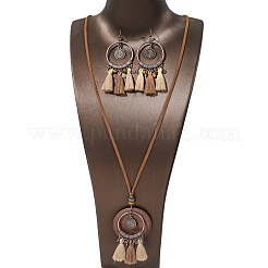 Collane con pendenti in lega e legno bohémien e set di orecchini pendenti con nappe&nbsp;WG0AFF1-01