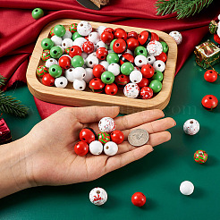 9 style de perles de Noël en bois naturel peintes&nbsp;WOOD-CD0001-35