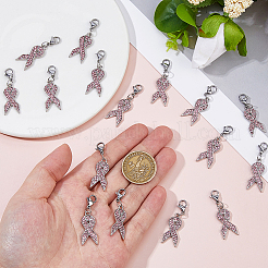 20 ciondolo decorativo a forma di rosa in lega con strass a forma di nastro di sensibilizzazione&nbsp;HJEW-FH00186