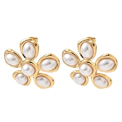 Blume 304 Edelstahl Kunststoff Imitation Perle Ohrstecker für Frauen&nbsp;EJEW-G444-04G