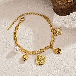 Bracciale a un filo da donna in acciaio inossidabile 304 con ciondolo a farfalla e fiore&nbsp;WG73EE1-01