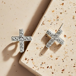 Pendientes unisex de moda con cruz de circonita microincrustada en plata S925&nbsp;KP6909-2