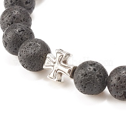 Bracciale elasticizzato in roccia lavica naturale con perline in lega&nbsp;BJEW-JB08192