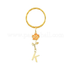 Portachiavi con ciondolo a forma di fiore in ottone e lettera in acciaio inossidabile 201 a~z&nbsp;KEYC-JKC00801