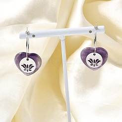 Pendientes de aro de amatista natural y acero inoxidable 304 para mujer&nbsp;EJEW-G475-02P-08