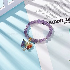 Pulsera elástica de amatista natural&nbsp;BJEW-JB08747-01