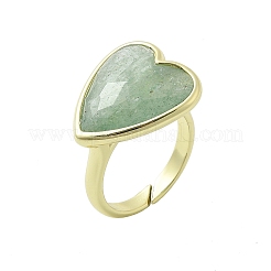 Bagues en laiton avec quartz fraise vert naturel&nbsp;X-RJEW-D304-01G-C