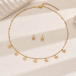 Elegante set di collana a forma di stella cava in acciaio inossidabile 201 e orecchini a bottone&nbsp;DL8962