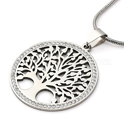 Collares planos y redondos de acero inoxidable 201 con colgante del árbol de la vida&nbsp;NJEW-S007-16P