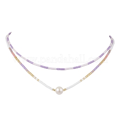 Collares de doble capa con cuentas de vidrio&nbsp;NJEW-MZ00070-03