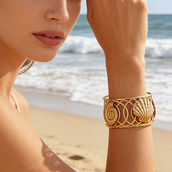 Bracciale rigido aperto da donna a forma di stella marina cava in acciaio inossidabile 304&nbsp;WGCF8EC-01