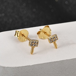 Orecchini a bottone in argento sterling con micro pavé di zirconi cubici trasparenti da donna&nbsp;EJEW-K307-03B-G