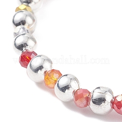 Fleur avec mauvais œil bracelet extensible en perles de verre et de fer pour femme&nbsp;BJEW-JB08076