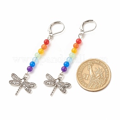 Jade de malaisie naturel avec breloque en alliage longues boucles d'oreilles à levier&nbsp;EJEW-JE04909