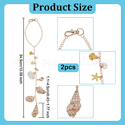 2 pezzo di ornamenti pendenti in conchiglia naturale e lega&nbsp;HJEW-OC00304