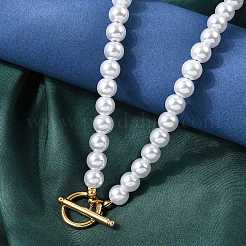 Colliers de perles rondes blanches en plastique de 8 mm pour femmes&nbsp;NJEW-L469-01G