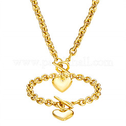 Sets mit Halsketten und Bettelarmbändern mit Herzanhänger aus Edelstahl&nbsp;FS-WG8EF15-02