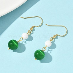 Boucles d'oreilles pendantes œil de chat en acier inoxydable 304 galvanisé&nbsp;EJEW-Z129-14G-03