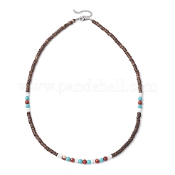 Sommerstrand Halsketten aus natürlichem rotem Jaspis und synthetischem Türkis und weißen Muscheln und Kokosnussperlen&nbsp;NJEW-JN05011