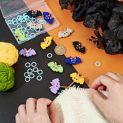 12 Stück 6 Farben Fledermaus Halloween Thema Silikon Fokalperlen mit 50 Stück Kunststoff Strickstichmarkerringe&nbsp;SIL-BC0001-11