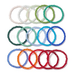 15 pièces 15 couleurs rondelles à facettes imitation verre de jade perlé ensembles de bracelets extensibles&nbsp;BJEW-JB10790