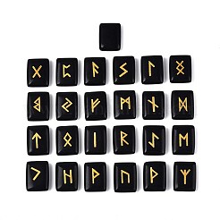 25 Stück rechteckige natürliche Obsidian-Runensteine mit eingraviertem Elder-Futhark-Alphabet&nbsp;G-T142-39