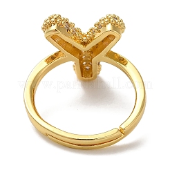 Bague réglable en laiton plaqué avec lettres micro pavées et zircones cubiques transparentes pour femmes&nbsp;KK-S391-03G-Y