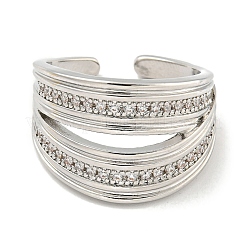 Anillos de puño abiertos de circonita cúbica micro pavé de latón chapado en estante para mujer&nbsp;RJEW-I104-15P