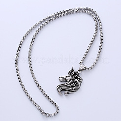 Colliers avec pendentif tête de licorne en acier inoxydable 304 de style punk vintage pour unisexe&nbsp;RN4370