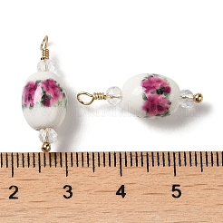 Handgefertigte Porzellananhänger mit Blumendruck&nbsp;KK-P242-19G-01