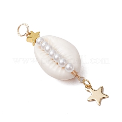 3 pièce 3 styles pendentifs en perles de verre enveloppés de fil de cuivre en coquillage cauri naturel&nbsp;PALLOY-JF03503