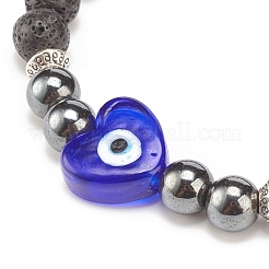 Bracelet extensible en pierre de lave naturelle et hématite synthétique&nbsp;BJEW-JB08323-03