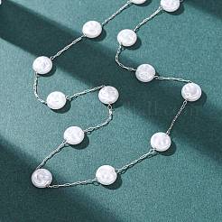 Colliers à maillons en acier inoxydable 304 avec perles plates rondes en plastique ABS pour femmes&nbsp;NJEW-G190-03P