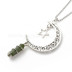 Balle de jade du sud chinois naturel avec collier pendentif lune et étoile en alliage&nbsp;NJEW-JN03912-06