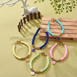 Set di braccialetti elastici da surfista heishi in argilla polimerica fatti a mano a 5 colori&nbsp;BJEW-JB08861
