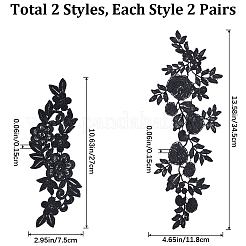 4 paire de 2 appliqués en tissu de broderie en polyester à fleurs à repasser/coudre&nbsp;DIY-GF0008-83