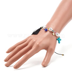 Bracciale con perline intrecciate in turchese sintetico (tinto) e plastica e lampadario per ragazze e donne&nbsp;BJEW-JB06952
