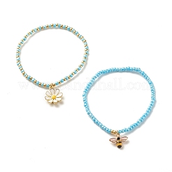 Set di braccialetti elastici con perline di semi di vetro da 2 pezzo&nbsp;BJEW-JB08088-02