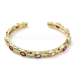 Braccialetti aperti da donna con pavé di ottone placcato in cremagliera colorata con zirconi cubici&nbsp;BJEW-K244-02G